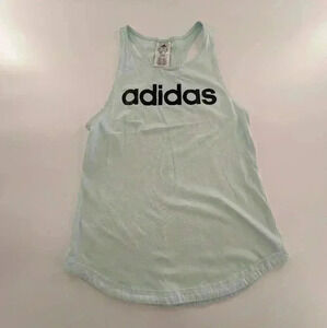 Adidas Shirt Womens XS Blue Black Spell Out Tank Top Singlet Casual Ladies